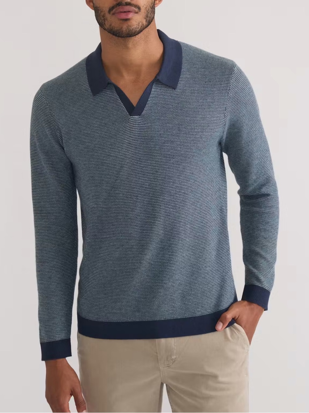 Marine Layer Liam Sweater Polo Navy/Topaz Size L